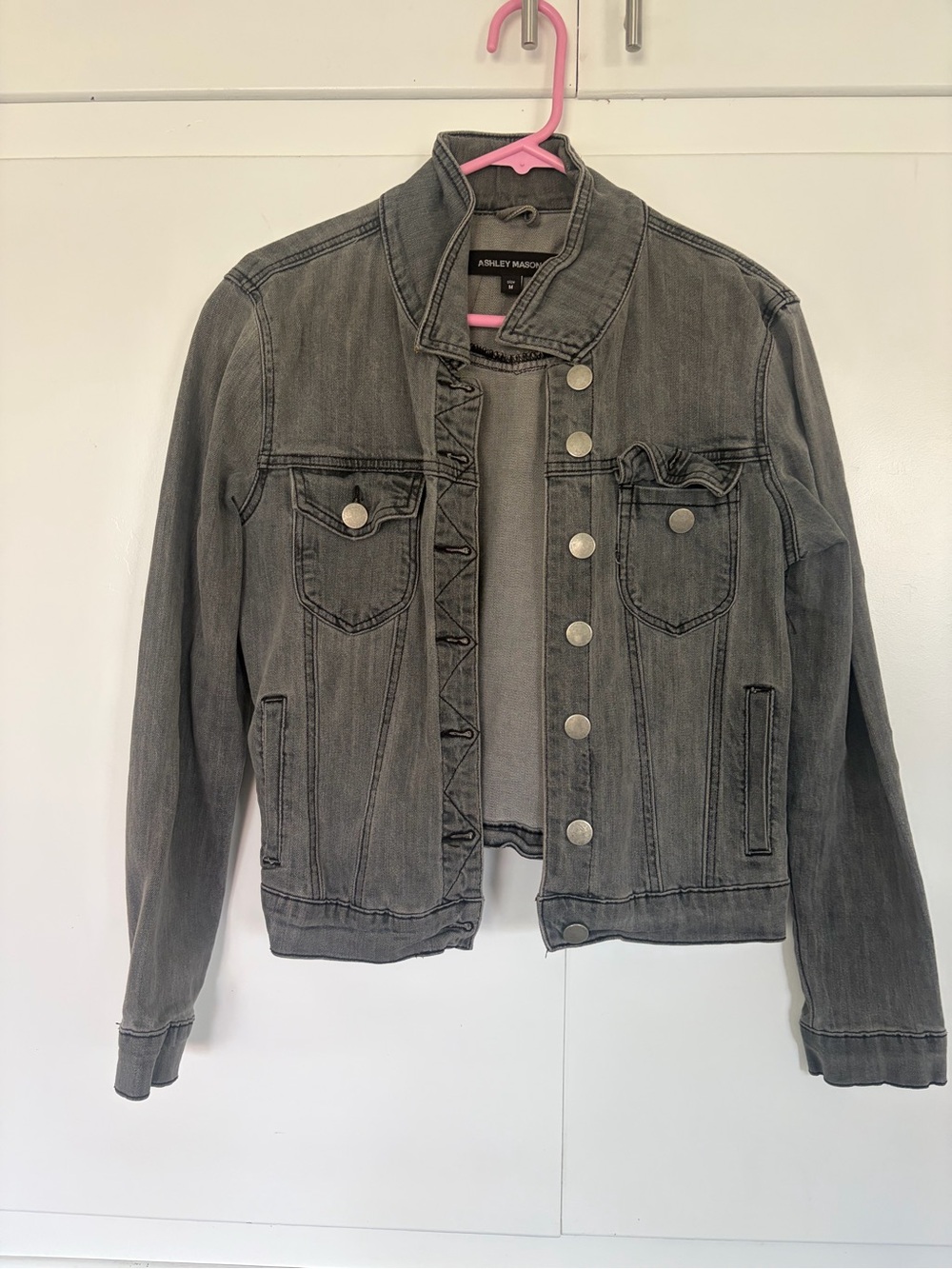 Ashley Mason Washed Gray Denim Jacket with Button Front